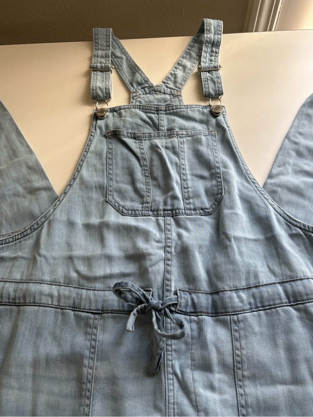 Time and Tru Light Blue Denim Tie-Waist Overall Jumpsuit